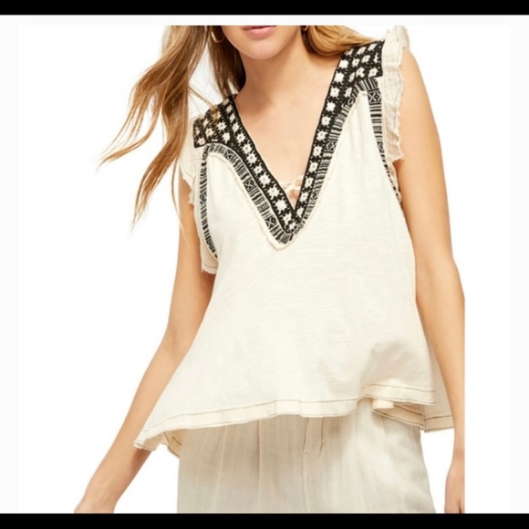 Free People Tops - Free People Market Place V-Neck Tee Neutral Ecru